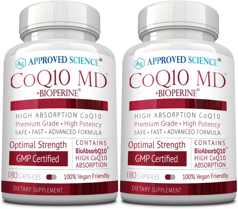 Approved Science® CoQ10 MD - Extra Strength 300mg Pure CoQ10 with BioPerine® for Faster Absorption - Optimal Support - 6 Month Supply