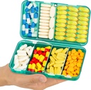 Yaklim Magnetic Travel Pill Organizer, 7 Compartments Portable Pill Box, Large Vitamin Organizer with Labels, Daily Pill Case Medicine Organizer, Big Supplement Organizer Magnet Pill Container Green