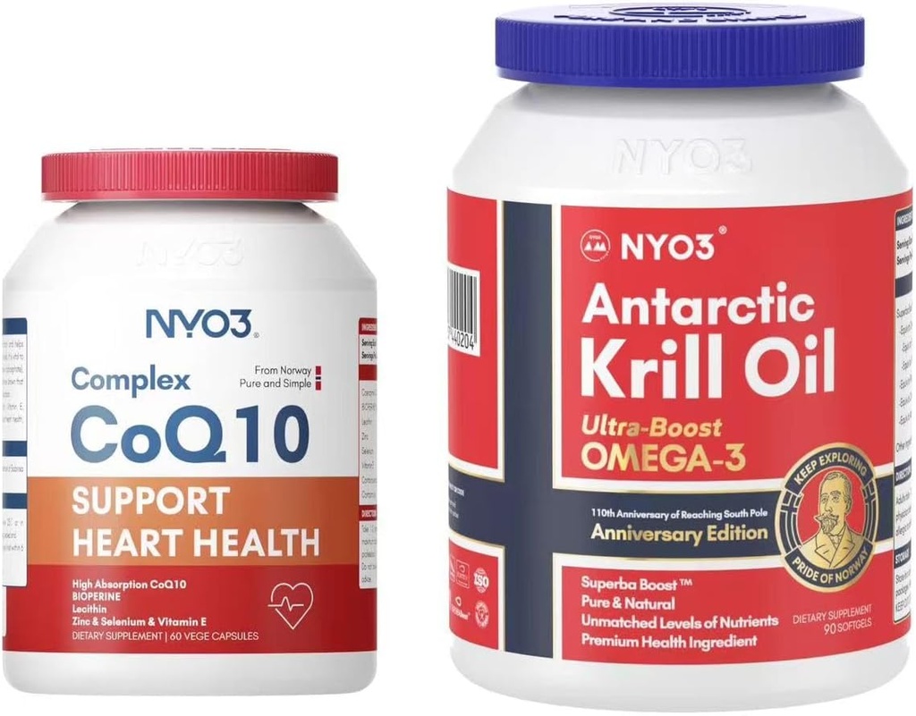 Coq10 120mg Support Heart and Krill Oil 1000mg Softgels Bundle
