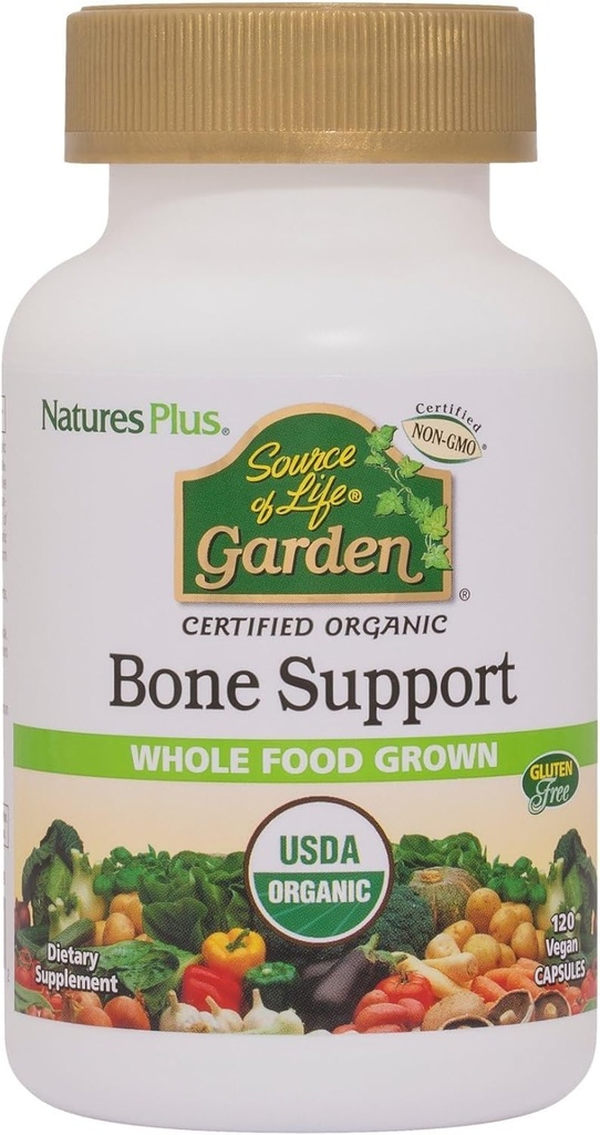Natures Plus Source of Life Garden Organic Bone Supplement with AlgaeCal - 1000 mg - Calcium, Magnesium - 120 Vegan Capsules (30 Servings)