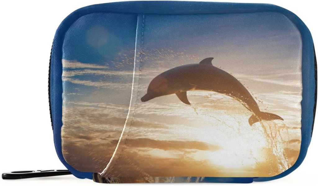 Naanle Dolphin & Brown 7 Day Pill Case Travel Pill Organizer Bag with Zipper Portable Weekly Case Compact Size for Vitamin Supplement Holder