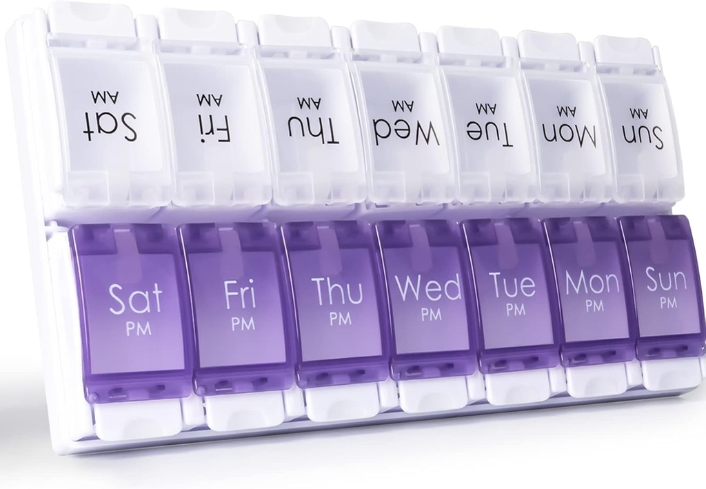 MERICARGO Am Pm Pill Organizer 7 Day, 2 Times a Day Large Weekly Pill Box, Push Button Daily Pill Case for Vitamin, Fish Oil, Supplements