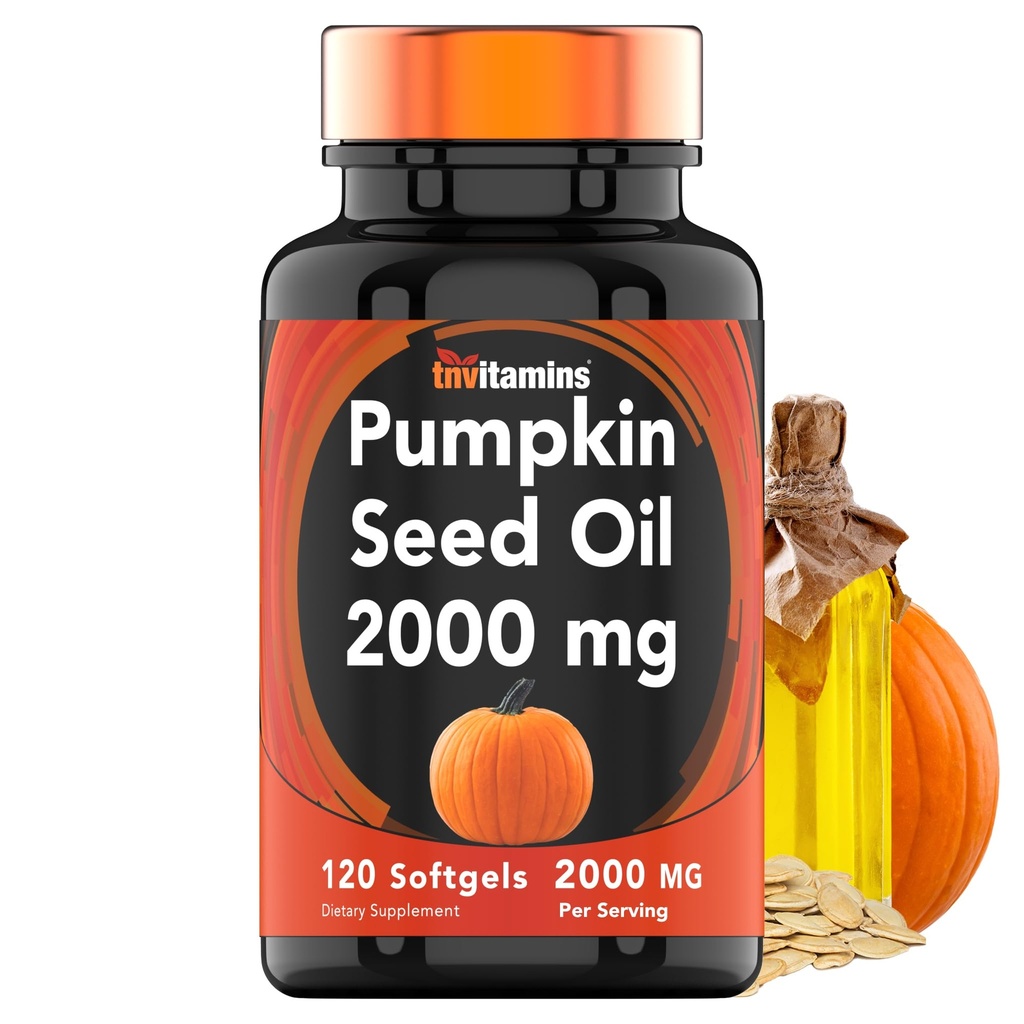 tnvitamins Pumpkin Seed Oil - 2000 mg Per Serving x 120 Softgels | Pumpkin Seed Oil Extract Supplement for Hair Growth and Bladder Control* | Non-GMO