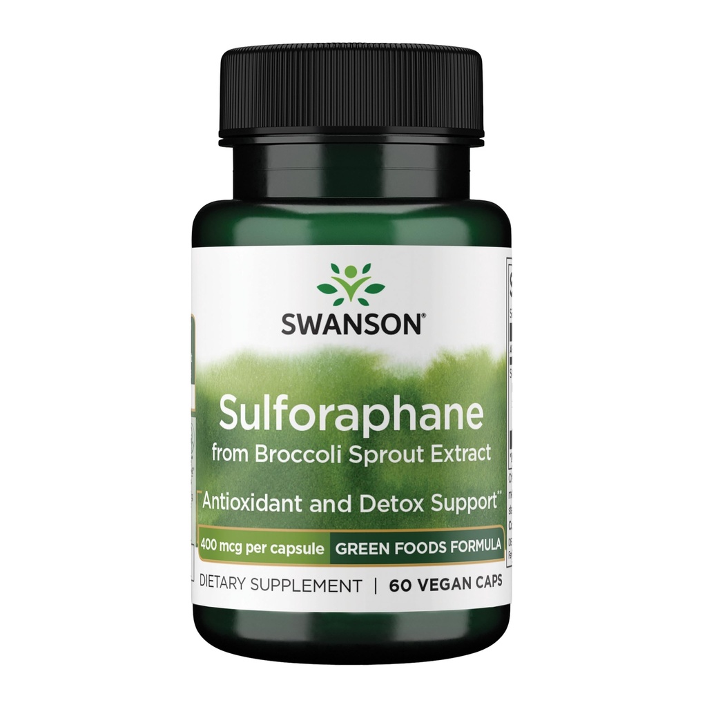 Swanson Sulforaphane Broccoli Sprout Extract for Adults Seeking Liver and Cellular Health Support - Standardized to 0.4% Sulforaphane (60 Vegan Capsules, 400 mcg)