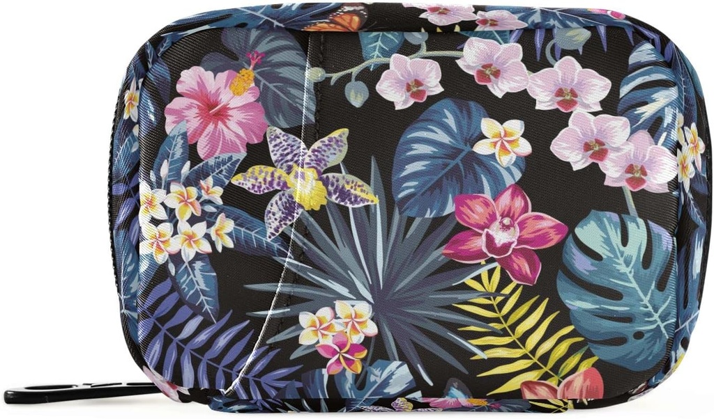 Naanle Pill Organizer Hawaii Palm Leaves Flowers Pill Box 7 Day Pill Case Bag Travel Pill Organizer Bag with Zipper Portable Weekly Case Compact Size for Vitamin Supplement Holder