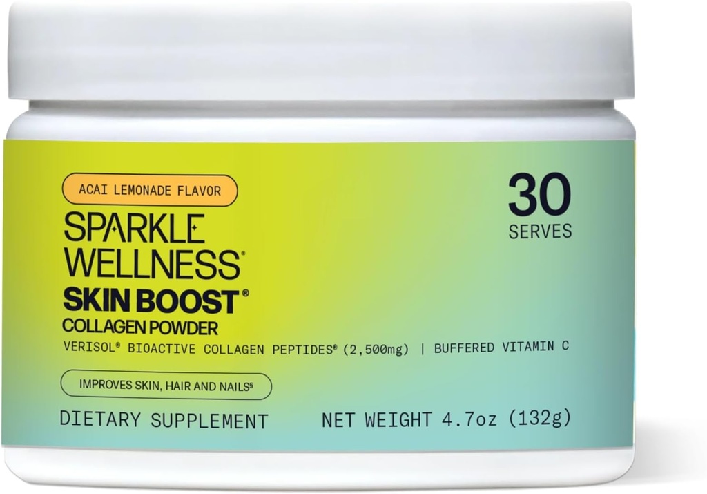 Sparkle Wellness VERISOL Bioactive Hydrolyzed Collagen Peptides & Vitamin C | Collagen Powder Supplement for Skin, Hair & Nail Health | Skin Boost (Acai Lemonade) [30-Serves]