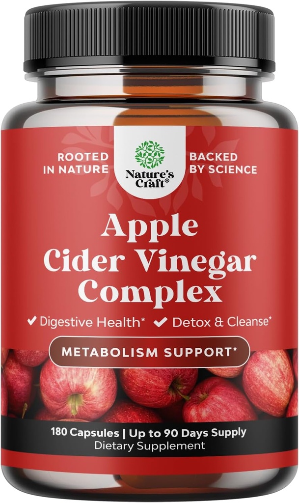 Cleansing Apple Cider Vinegar Capsules - ACV Deep Cleanse and Detox Pills for Gut and Digestive Health with Slimming Cayenne - Extra Strength ACV for Hunger Gut Cleanse and Full Body Detox 180 Count