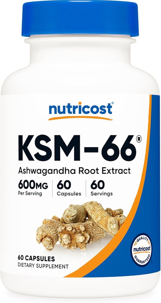 Nutricost KSM-66 Ashwagandha Root Extract 600mg, 60 Veggie Caps - 5% Withanolides - with BioPerine - Full-Spectrum Root Extract
