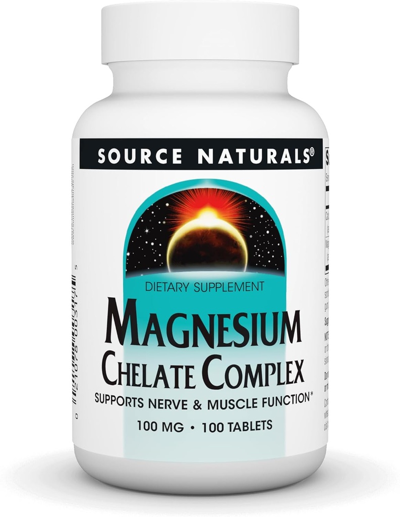 Source Naturals Magnesium Chelate Complex, Supports Nerve & Muscle Function*, 100 mg -100 Tablets