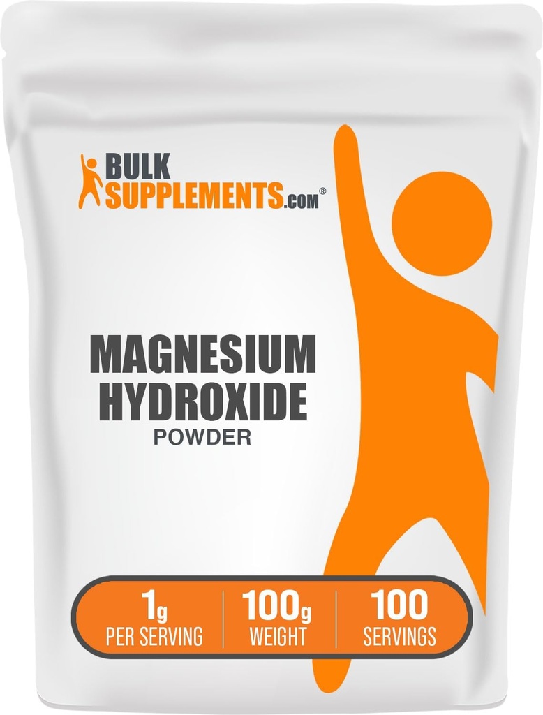 BulkSupplements.com Magnesium Hydroxide Powder - Magnesium Hydroxide Supplement - Food Grade & Gluten Free, 1g per Serving, 100g (3.5 oz) (Pack of 1)