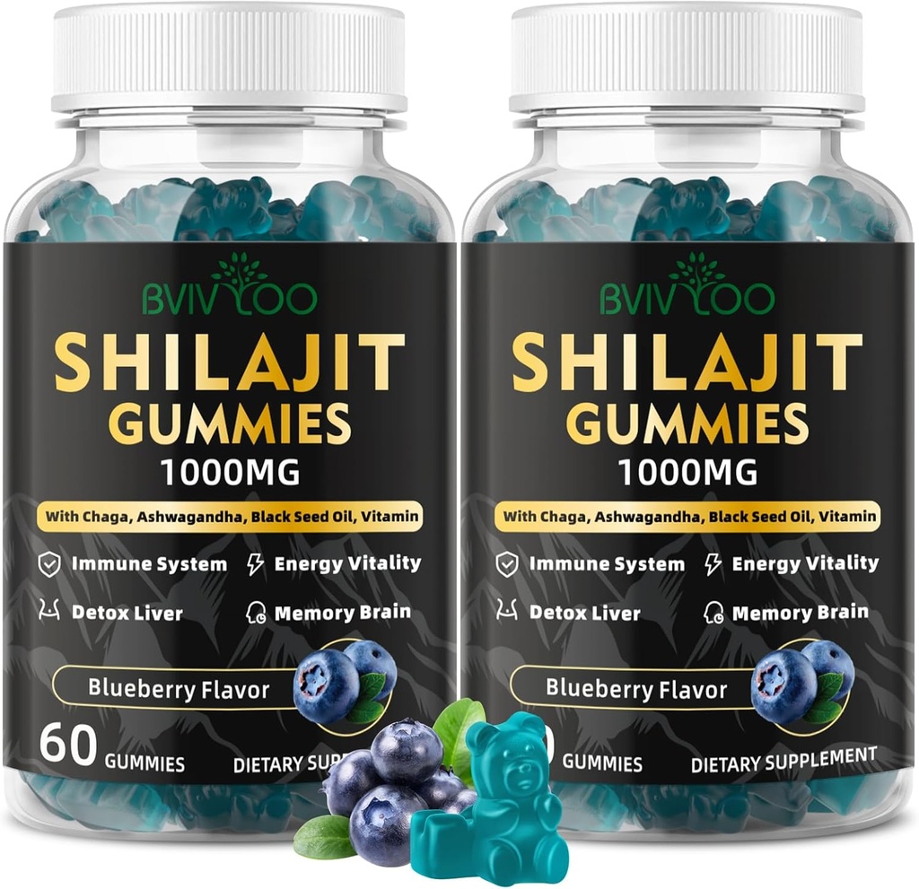 2 Packs Pure Himalayan Shilajit Gummies for Men & Women - Sugar-Free Shilajit Supplement Rich in 85+ Trace Minerals & Fulvic Acid, Providing Energy, Brain, and Immunity Support - 120 Gummies