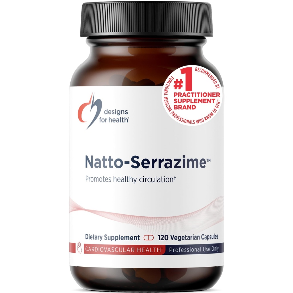 Designs for Health Nattokinase with Serrapeptidase - Natto-Serrazime + Proteolytic Enzymes - Designed to Support a Healthy Circulatory System + Immune Health - Non-GMO Supplement (120 Capsules)