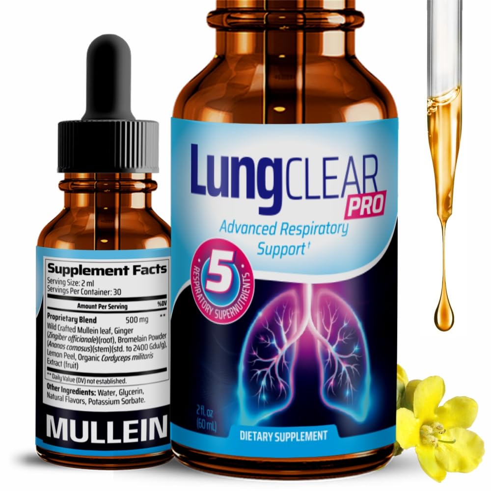 Lung Support Supplement Drops with Wild Mullein Leaf Extract for Lungs and Mucus Relief Support - 2 Fl oz