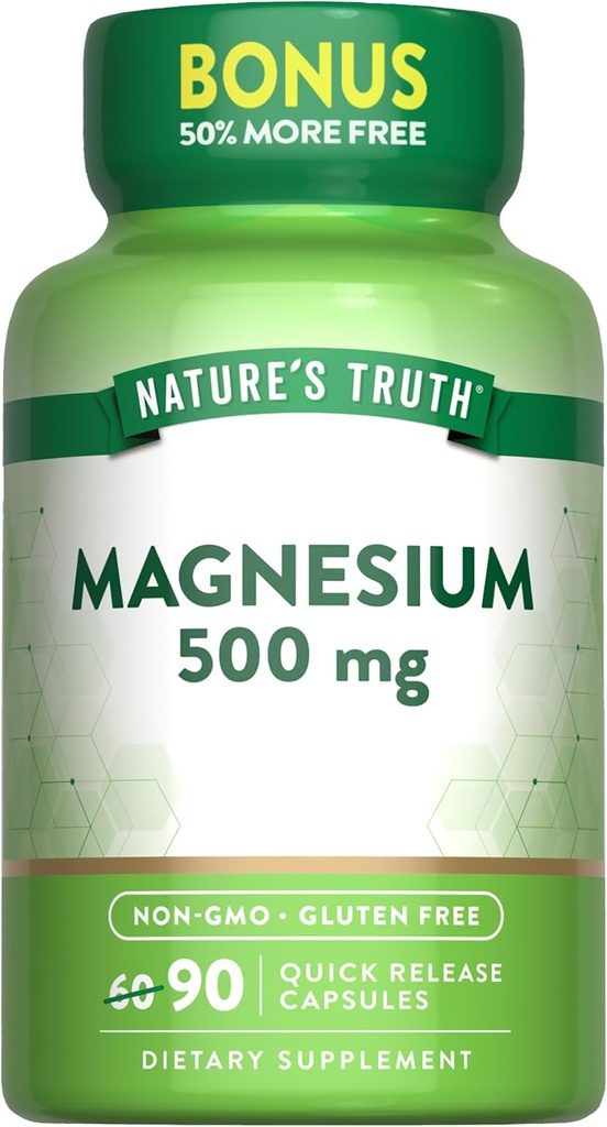 Nature's Truth Magnesium Oxide 500mg Capsules | 90 Count | Non-GMO & Gluten Free High Strength Supplement