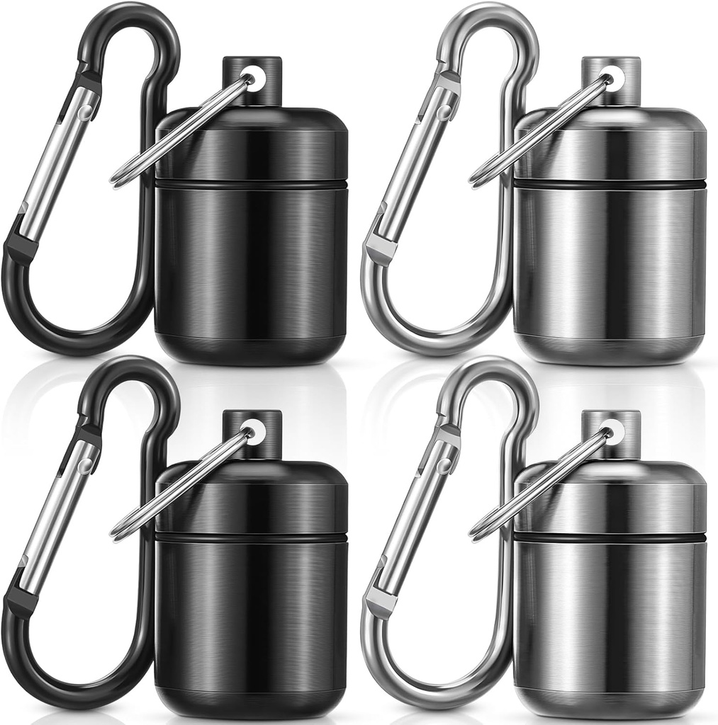 Hicarer 4 Pack Ear Plug Carrying Case Portable Pill Holder Case Waterproof Metal Small Pill Container Carrier for Earplugs and Jewelry Holder(Black, Gray)