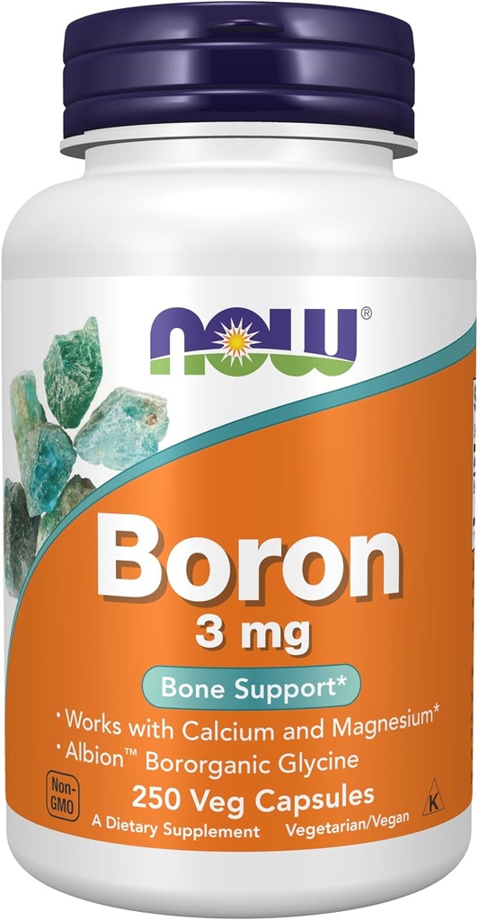 NOW Boron, 3 mg, 250 Capsules (Pack of 2)