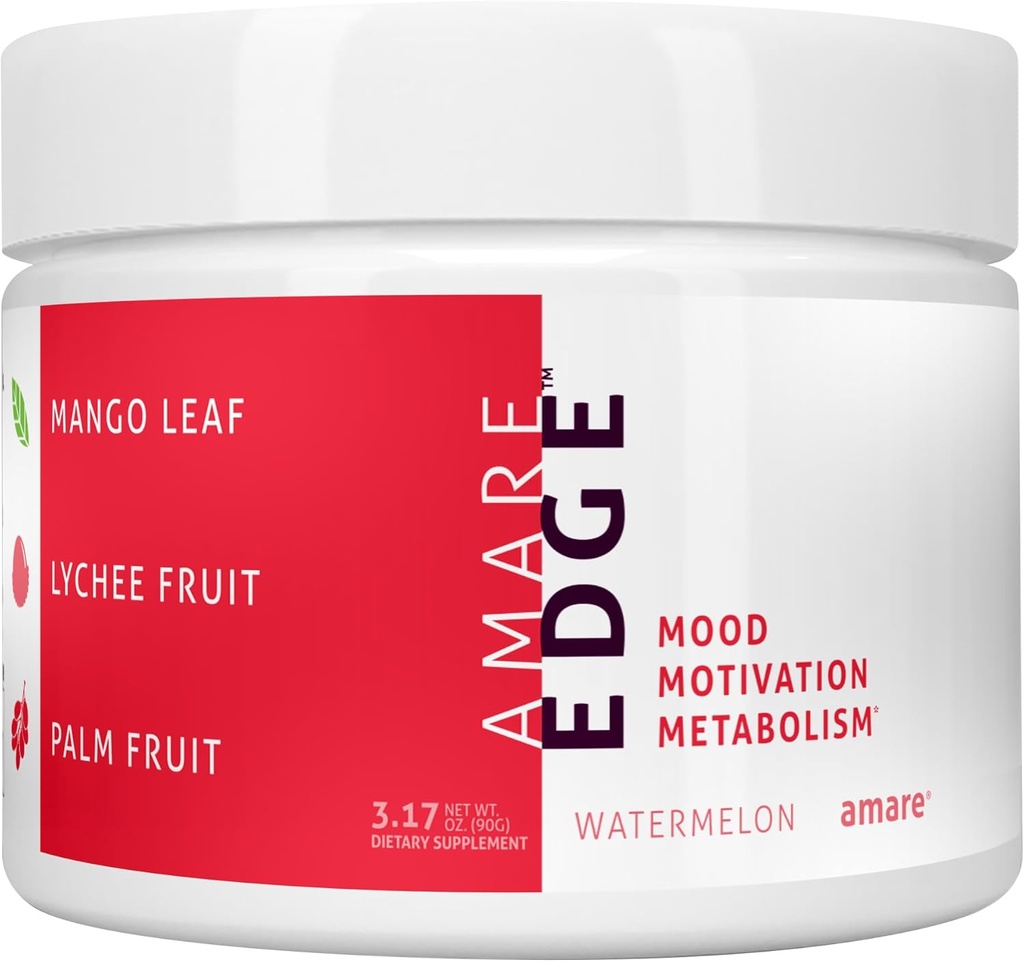 Amare Edge All Natural Nootropic Powder Drink for Endurance and Motivation in Watermelon
