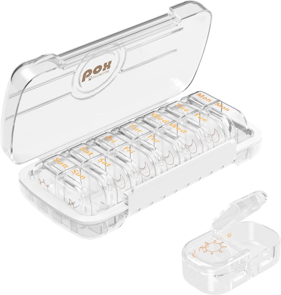 HBlife Weekly Pill Organizer and Dispenser 2 Times a Day, Daily AM and PM Travel Pill Box Container 7 Days for Vitamins, Medication, Supplements and Fish Oil, Dustproof Medicine Divider Case (Clear)