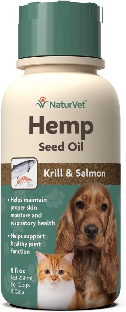 NaturVet Hemp Seed Oil Krill and Salmon, 8 oz. Liquid, Made in The USA