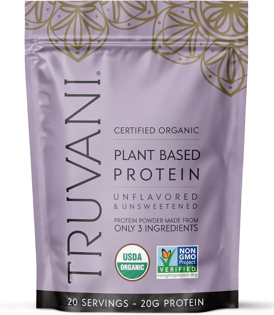 [BRSRMFALCUBB6G3U] Truvani Vegan Pea Protein Powder | Unflavored | 20g Organic Plant Based Protein | 20 Servings | Keto | Gluten & Dairy Free | Low Carb | No Added Sugar