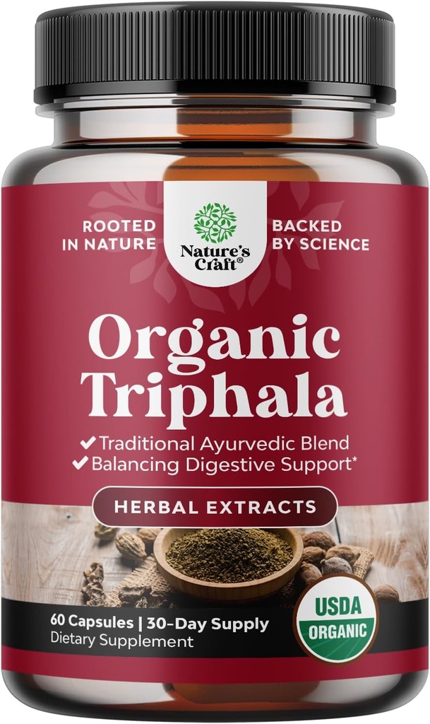 Digestive Triphala Capsules Organic Complex - Organic Triphala Colon Cleanser & Detox Digestive Health Supplement - Ayurvedic Complex for Gas Bloating & Constipation Relief for Women & Men (1 Month)
