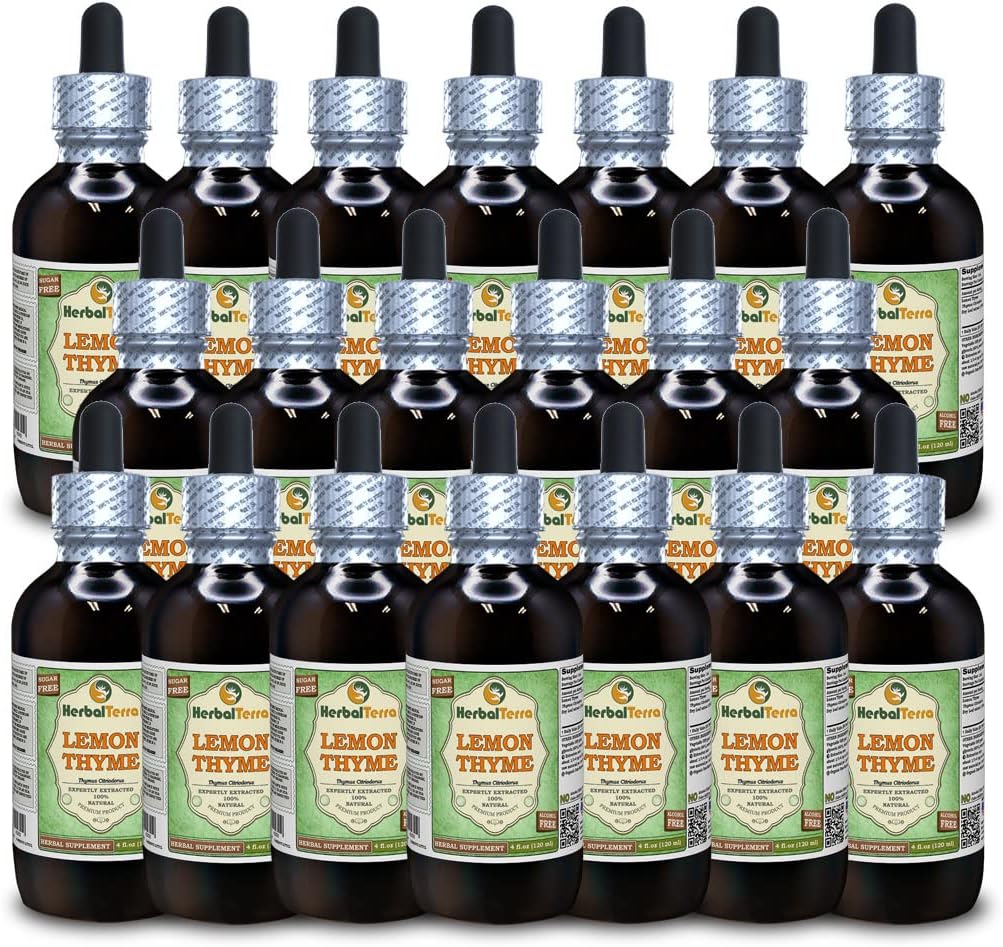 Lemon Thyme (Thymus x Citriodorus) Glycerite, Organic Dried Herb Alcohol-Free Liquid Extract (Brand Name: HerbalTerra, Proudly Made in USA) 20x4 fl.oz (20x120 ml)