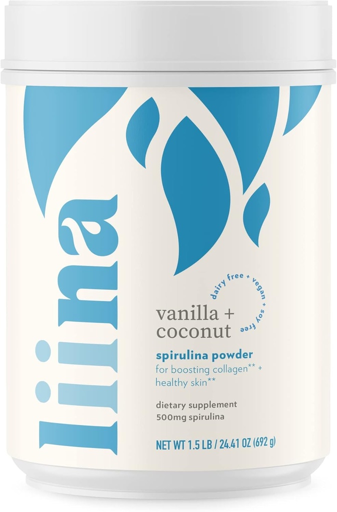 Liina | Blue Spirulina Powder | Vegan | Collagen Boosting | 1000mg Spirulina per Serving |​ Vanilla Coconut Superfood | Dairy Free | No Sugar Added (15 Servings - Bulk Tub)