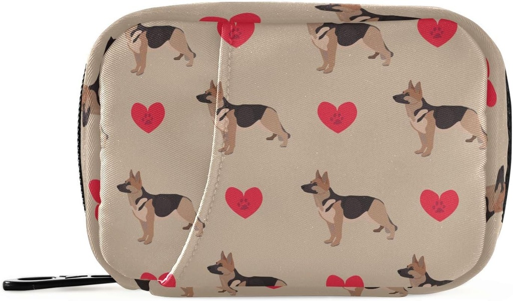 Pill Box German Shepherd Dog Heart 7 Day Pill Case Travel Pill Organizer Bag with Zipper Portable Weekly Vitamin Medicine Supplement Holder Pouch Bag