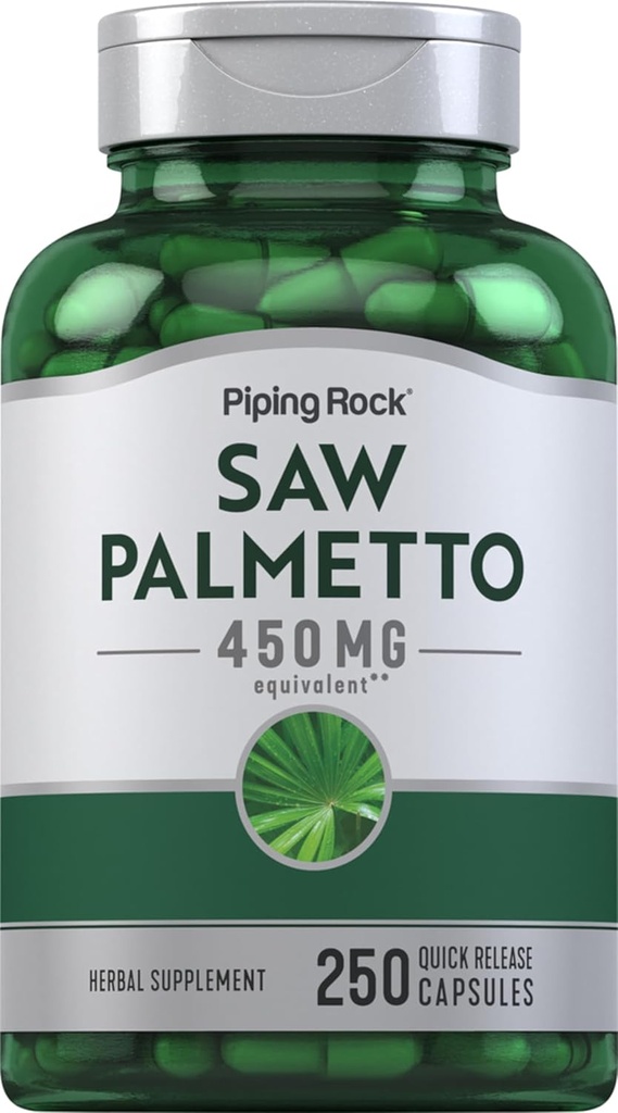 Piping Rock Saw Palmetto for Men and Women | 450 mg | 250 Capsules | Herb Extract Supplement | Serenoa Repens | Non-GMO, Gluten Free