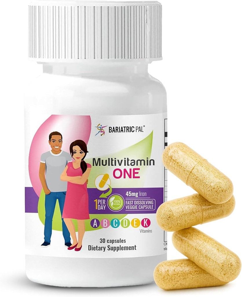 BariatricPal Multivitamin ONE 1 per Day! Bariatric Multivitamin Capsule with 45 mg of Iron | Easy to Swallow Capsule | Vitamin for Bariatric Surgery Patients | 30 Count (1 Month Supply)