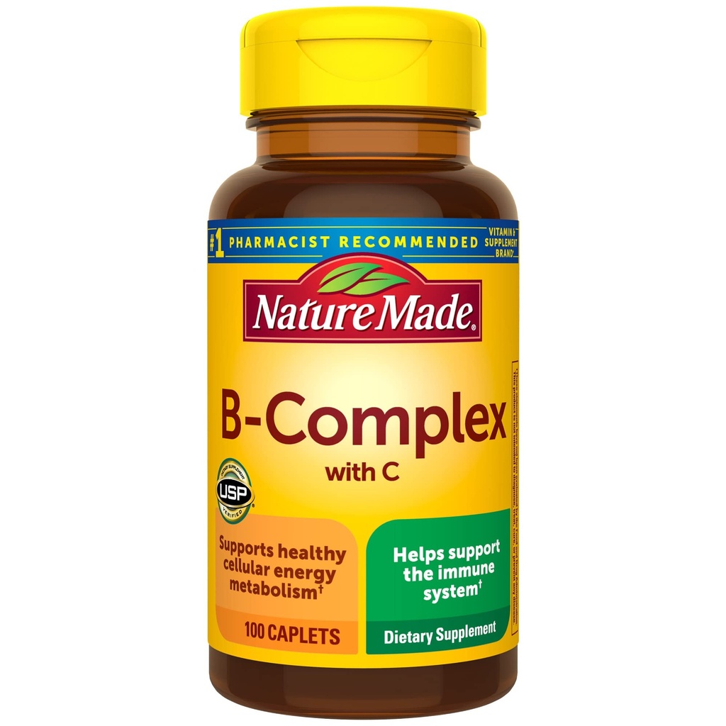 Nature Made B Complex Supplement, Vitamin B Complex With Vitamin C for Immune System Support, 100 Caplets, 100 Day Supply