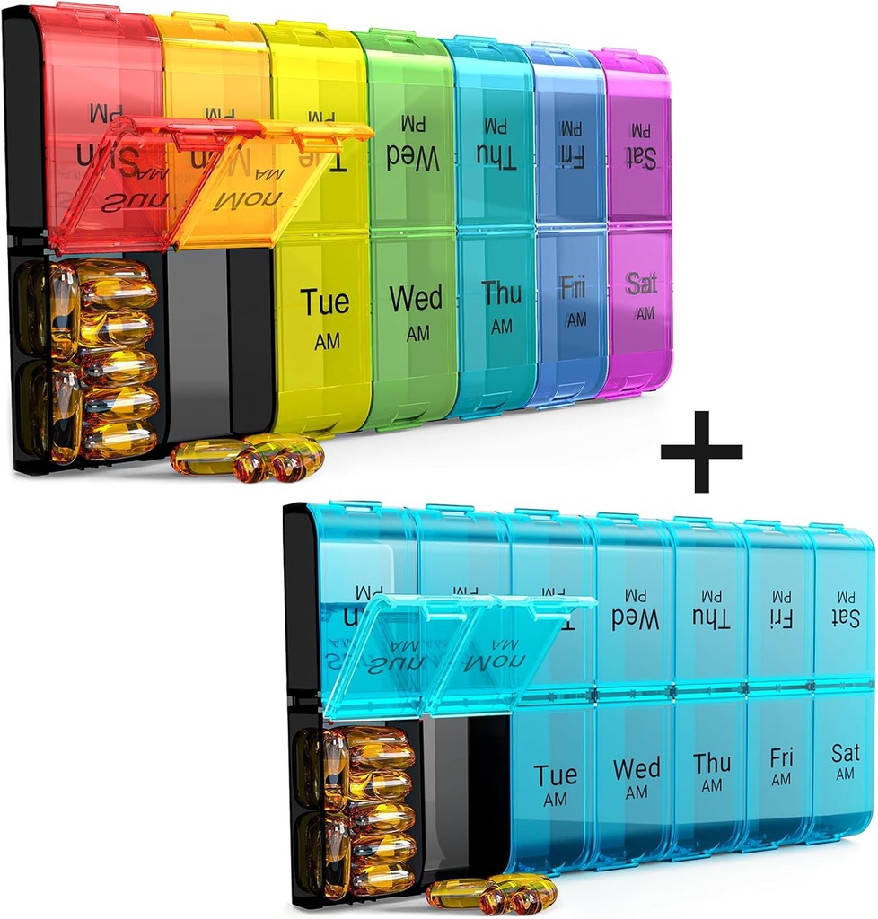 Extra Large Pill Organizer 2 Times a Day, Weekly XL AM PM Pill Case, 7 Day Pill Box Twice a Day