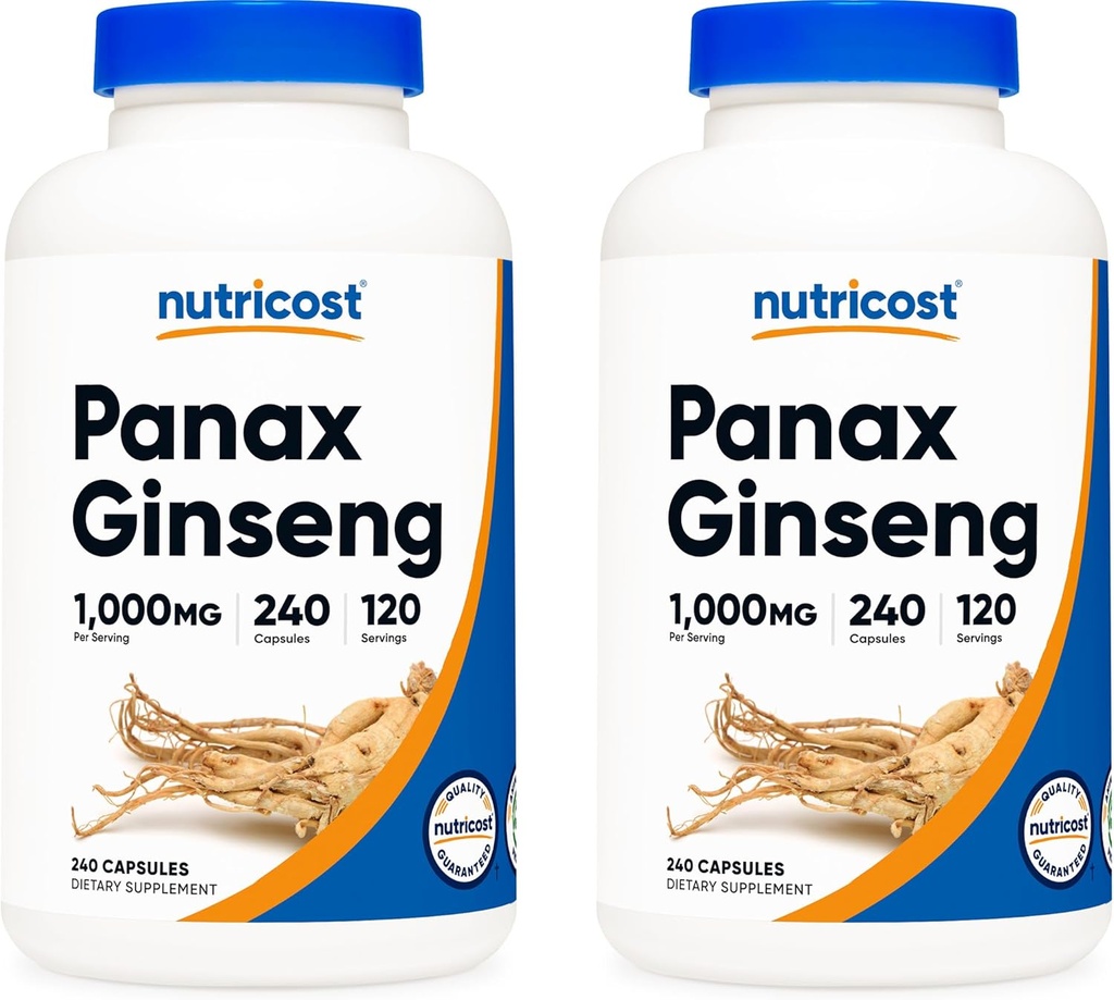 Nutricost Panax Ginseng 1000mg, 240 Capsules (2 Bottles) - Non GMO, Gluten Free, 120 Servings