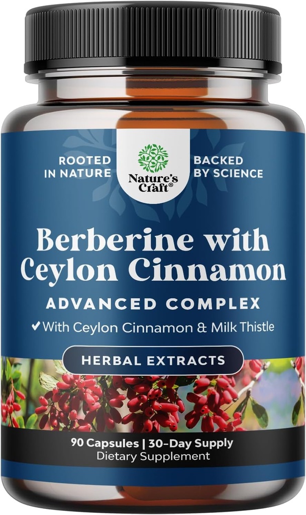 [BRSW2CQTAAJWMCL3] Balancing Berberine Plus 1200mg Per Serving Complex - Antioxidant Berberine with Ceylon Cinnamon Capsules Plus Silymarin Milk Thistle Extract - Active PK for Heart Health Support 90 Capsules