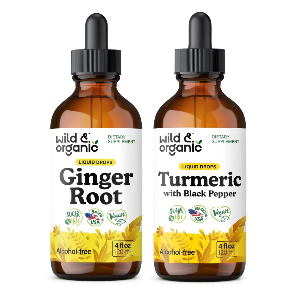 Wild & Organic Ginger Tincture 4 fl oz & Turmeric Tincture 4 fl oz