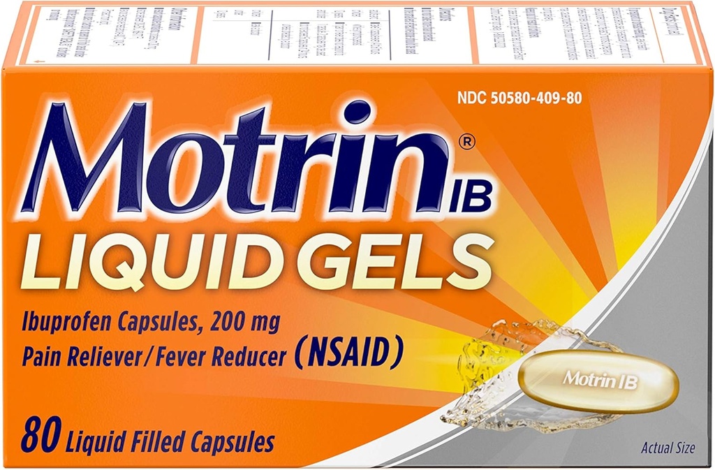 Motrin IB 200mg Ibuprofen Liquid Gel Pain Reliever/Fever Reducer for Aches & Pain, 80 ct