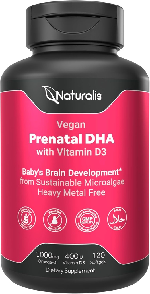 Vegan Prenatal with Full Specrum Omega-3 | Algae DHA, EPA, DPA, Vitamin D3 & Active Folic L 5-MTHF | Vegan Society Certified, Sustainably Sourced, Non-GMO & Soy Free | 120 Veggie Softgels