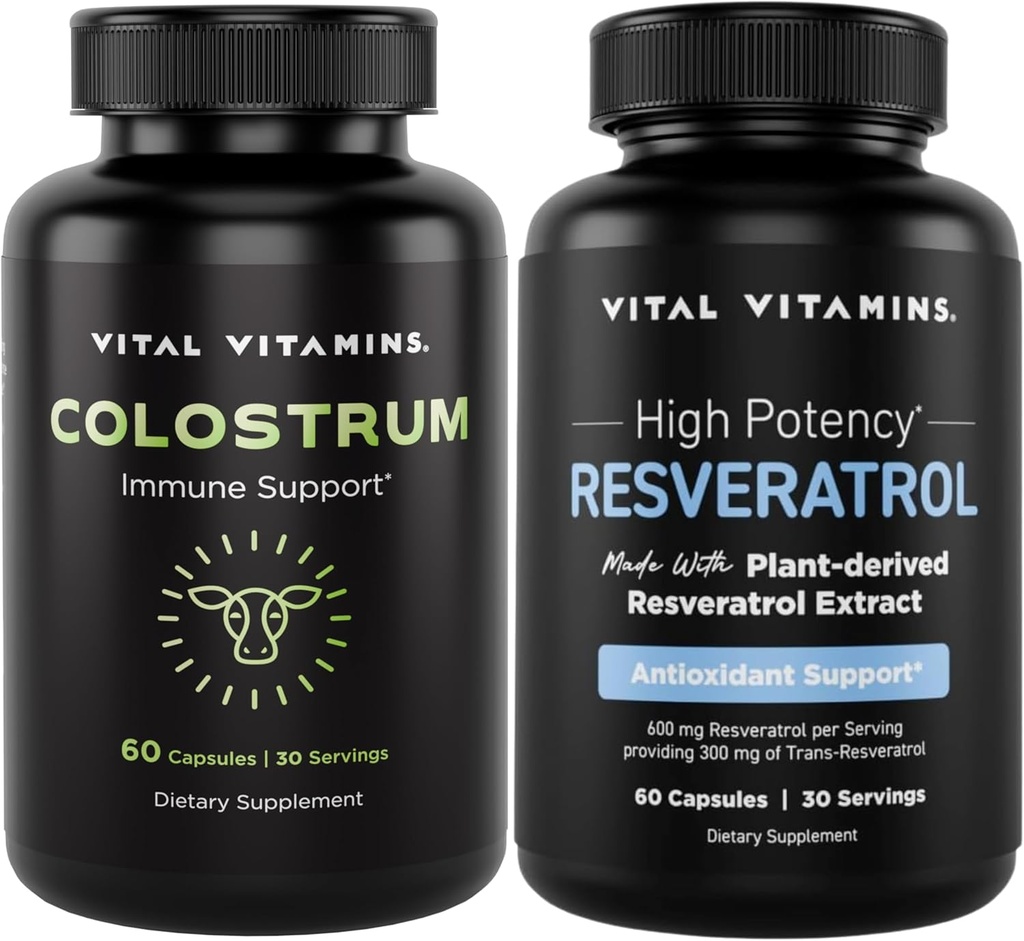 Vital Vitamins Colostrum Capsules with Vitamin C, Zinc + Resveratrol Capsules