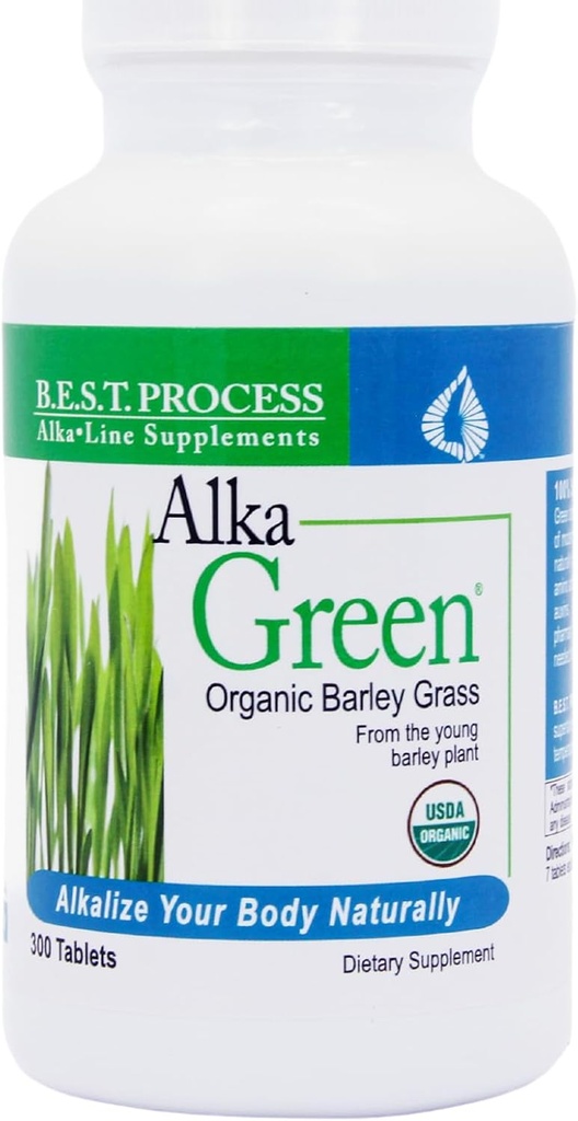 Alka•Green Tablets Best Process Alkaline — Nutrient Dense Organic Barley Grass Supplement — Natural Source of Enzymes & Amino Acids