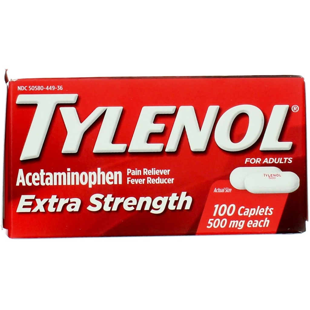 Tylenol Extra Strength Caplets with 500 mg Acetaminophen, Pain Reliever & Fever Reducer, 100 ct