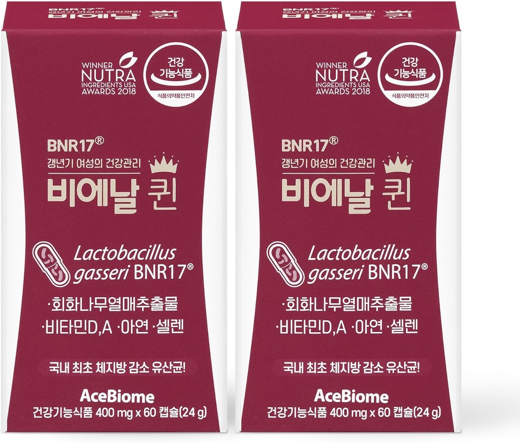 Bnr Queen, Menopausal Support Probiotic for Women, 10 Billion CFU Guaranteed, Lactobacillus gasseri BNR17, 60Capsules x 2packs
