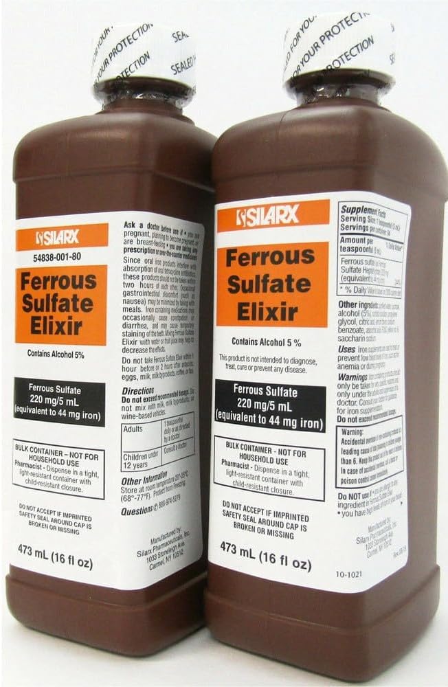Ferrous Sulfate Elixir 220mg/5mL 16oz Bottle - 4 Pack