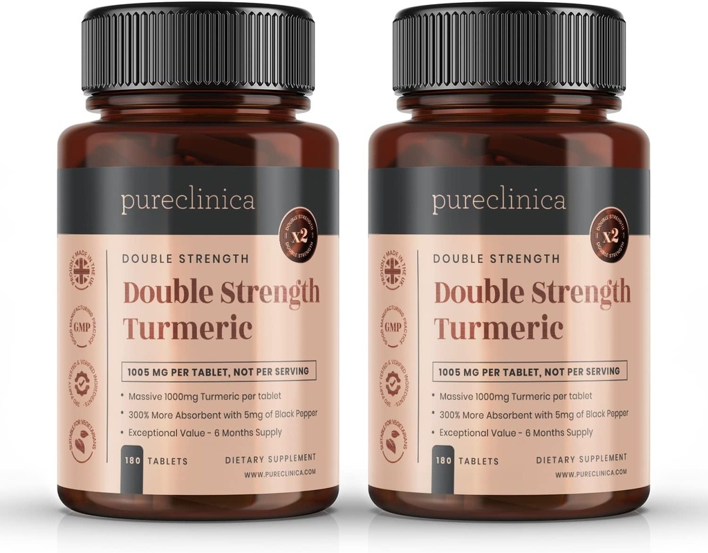 Double Strength Turmeric - Massive 1000mg x 360 Tablets - 200% more Turmeric and Natural Levels of the Potent Curcumin per Tablet - with 5mg Black Pepper Extract for 300% Increased Absorption