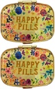 2 Packs Vintage Pill Organizers Metal Retro Pill Boxes Cute Pill Cases for Purse/Pocket Portable Compact to Hold Vitamins/Tylenol/Supplements/Meds/Tablet(Happy Pills with Mirror Inside)