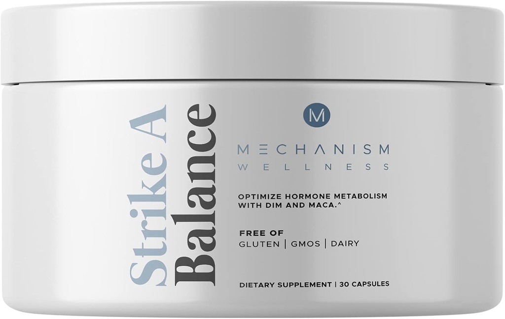 Strike A Balance Hormonal Balance Supplements with DIM Maca Energy Mood Metabolism Prostate PMS Menopause Support Non-GMO, 30 Capsules