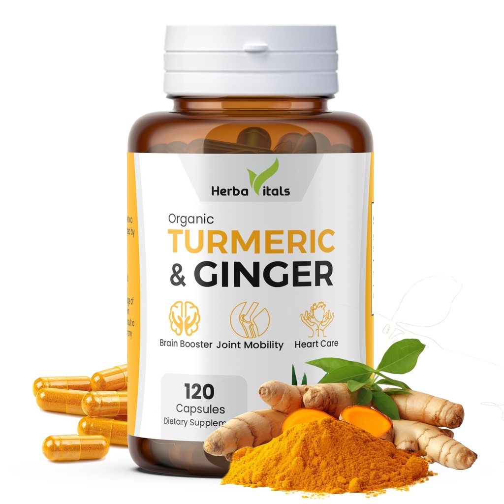 Turmeric and Ginger Capsules| Turmeric Curcumin with Ginger(120 Capsules) 500mg|Best Turmeric with Ginger Supplement|3rd Party Lab Tested