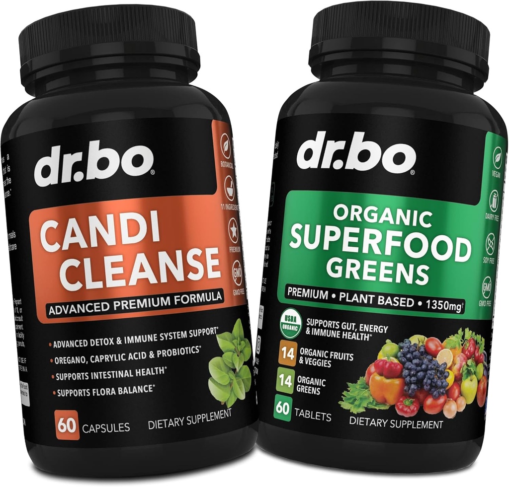 Candi Cleanse & Organic Superfood Greens & Fruit Supplements - Oregano Balance Control Support Supplement Cleanser - Daily Energy Super Food Fruits and Veggies Supplement Tablets Plus Vegetable Foods