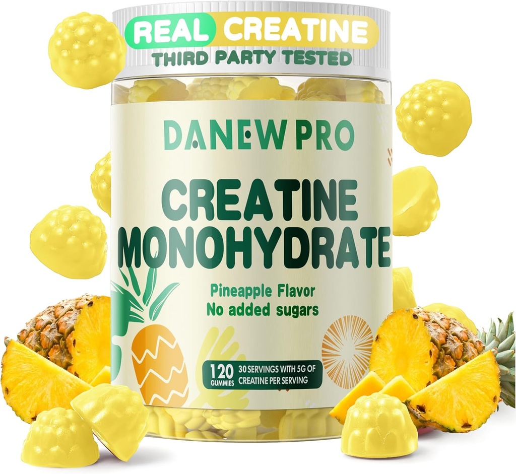 Creatine Monohydrate Gummies for Men & Women, Creatine Monohydrate for Muscle Strength, Muscle Builder, Energy Boost, Pre-Workout Supplement(120 Count)-Pineapple Flavor.