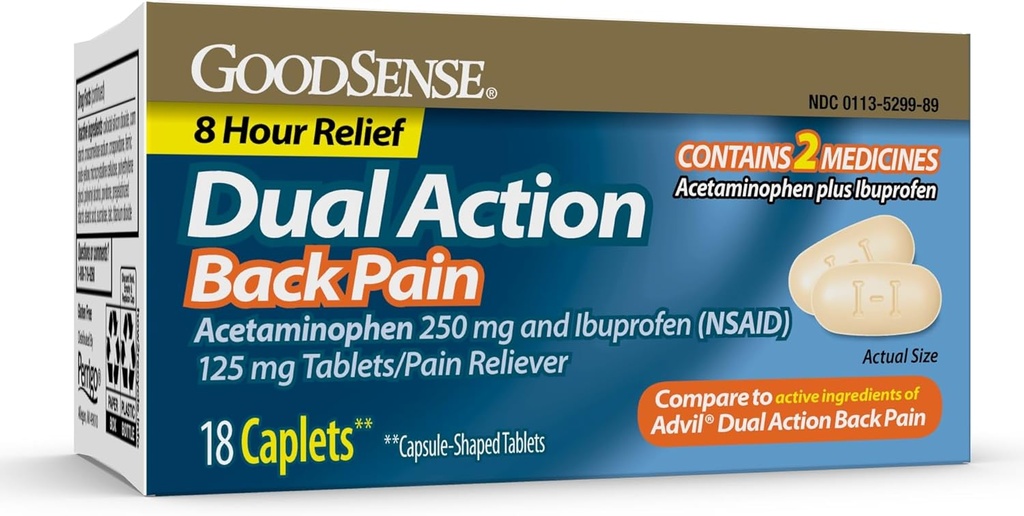 GoodSense Dual Action Acetaminophen and Ibuprofen (NSAID) Tablets, 250 mg/125 mg, Back Pain, 18 Count