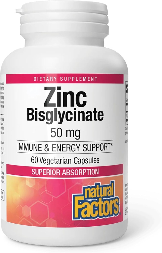 Natural Factors Zinc Bisglycinate, 50 mg, 60 Vegetarian Capsules